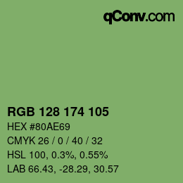 Color code: RGB 128 174 105 | qconv.com