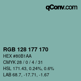 カラーコード: RGB 128 177 170 | qconv.com