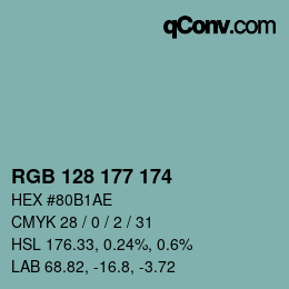 カラーコード: RGB 128 177 174 | qconv.com