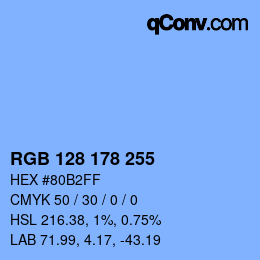 Color code: RGB 128 178 255 | qconv.com