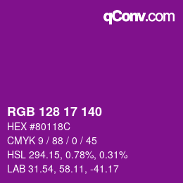 カラーコード: RGB 128 17 140 | qconv.com
