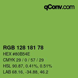 カラーコード: RGB 128 181 78 | qconv.com