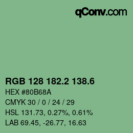 カラーコード: RGB 128 182.2 138.6 | qconv.com