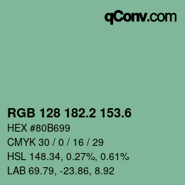 カラーコード: RGB 128 182.2 153.6 | qconv.com