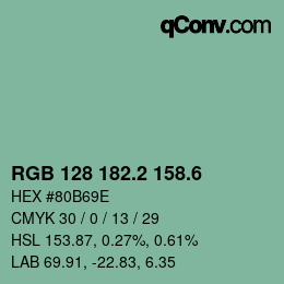 カラーコード: RGB 128 182.2 158.6 | qconv.com