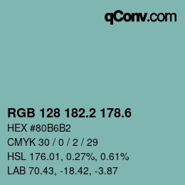 カラーコード: RGB 128 182.2 178.6 | qconv.com