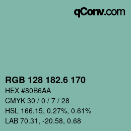 カラーコード: RGB 128 182.6 170 | qconv.com