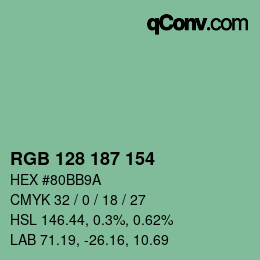 Color code: RGB 128 187 154 | qconv.com