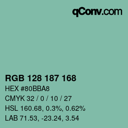 Color code: RGB 128 187 168 | qconv.com