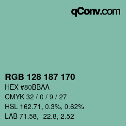 カラーコード: RGB 128 187 170 | qconv.com