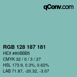 カラーコード: RGB 128 187 181 | qconv.com