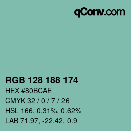 Color code: RGB 128 188 174 | qconv.com