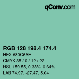 カラーコード: RGB 128 198.4 174.4 | qconv.com
