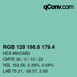 カラーコード: RGB 128 198.8 179.4 | qconv.com