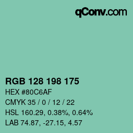 Color code: RGB 128 198 175 | qconv.com
