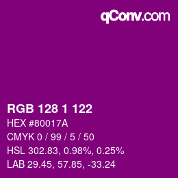 Color code: RGB 128 1 122 | qconv.com
