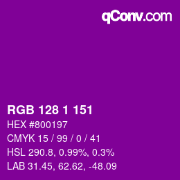 カラーコード: RGB 128 1 151 | qconv.com