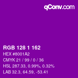 Color code: RGB 128 1 162 | qconv.com