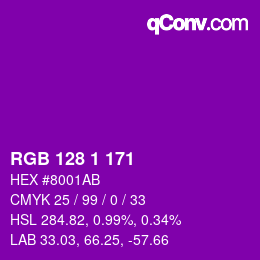 Color code: RGB 128 1 171 | qconv.com