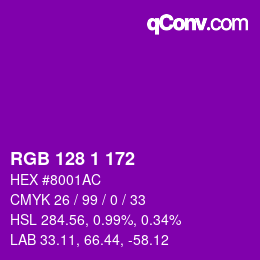 Color code: RGB 128 1 172 | qconv.com