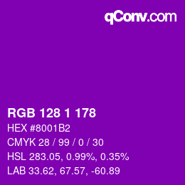 颜色代码: RGB 128 1 178 | qconv.com