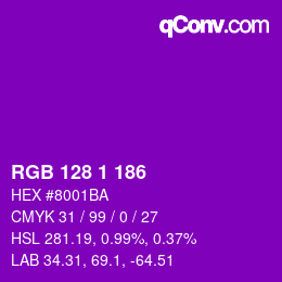 Color code: RGB 128 1 186 | qconv.com