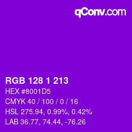 Color code: RGB 128 1 213 | qconv.com