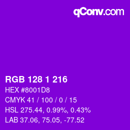 カラーコード: RGB 128 1 216 | qconv.com