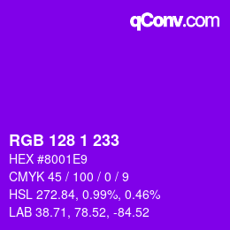 Color code: RGB 128 1 233 | qconv.com