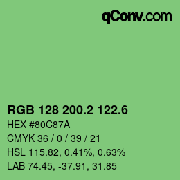 カラーコード: RGB 128 200.2 122.6 | qconv.com