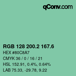 カラーコード: RGB 128 200.2 167.6 | qconv.com