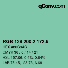 カラーコード: RGB 128 200.2 172.6 | qconv.com