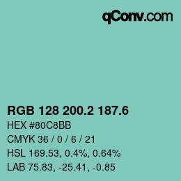 カラーコード: RGB 128 200.2 187.6 | qconv.com