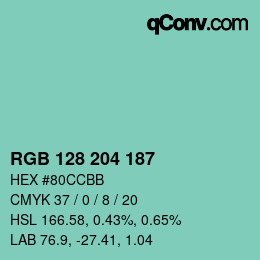 Color code: RGB 128 204 187 | qconv.com