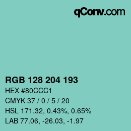 カラーコード: RGB 128 204 193 | qconv.com