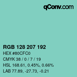 カラーコード: RGB 128 207 192 | qconv.com