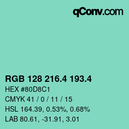 カラーコード: RGB 128 216.4 193.4 | qconv.com