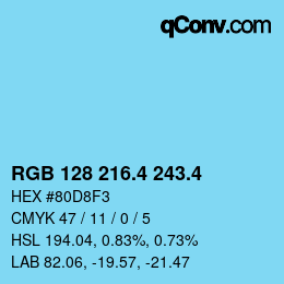 カラーコード: RGB 128 216.4 243.4 | qconv.com