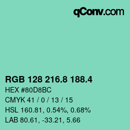 カラーコード: RGB 128 216.8 188.4 | qconv.com