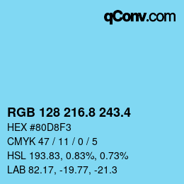 カラーコード: RGB 128 216.8 243.4 | qconv.com