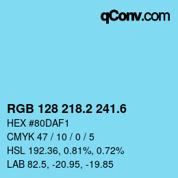 カラーコード: RGB 128 218.2 241.6 | qconv.com