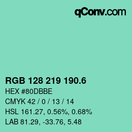カラーコード: RGB 128 219 190.6 | qconv.com