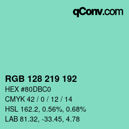カラーコード: RGB 128 219 192 | qconv.com