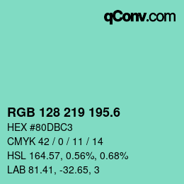 カラーコード: RGB 128 219 195.6 | qconv.com