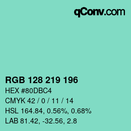 カラーコード: RGB 128 219 196 | qconv.com