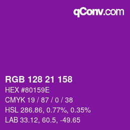 颜色代码: RGB 128 21 158 | qconv.com