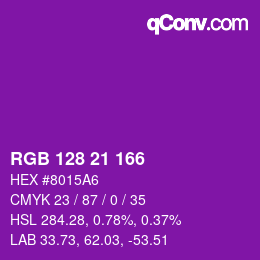 Color code: RGB 128 21 166 | qconv.com