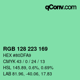 カラーコード: RGB 128 223 169 | qconv.com
