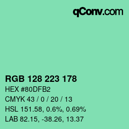カラーコード: RGB 128 223 178 | qconv.com
