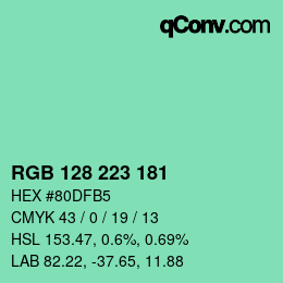 カラーコード: RGB 128 223 181 | qconv.com